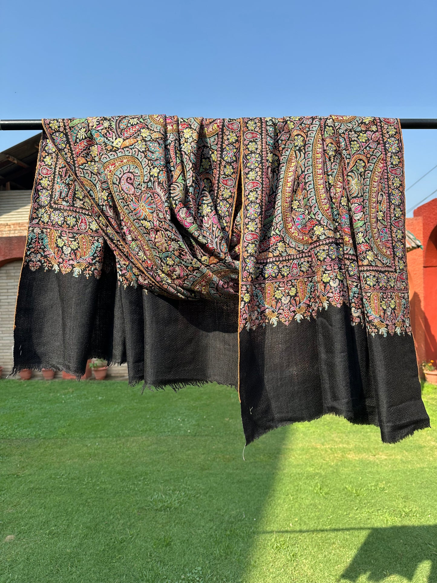 Black Sozni Pashmina Shawl ArtAsiaHandicrafts