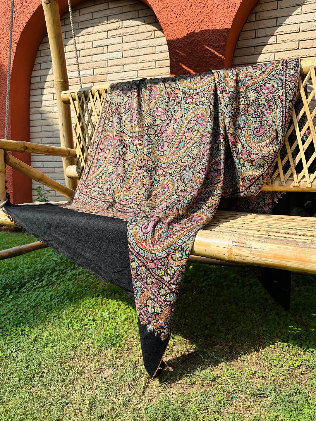 Black Sozni Pashmina Shawl ArtAsiaHandicrafts