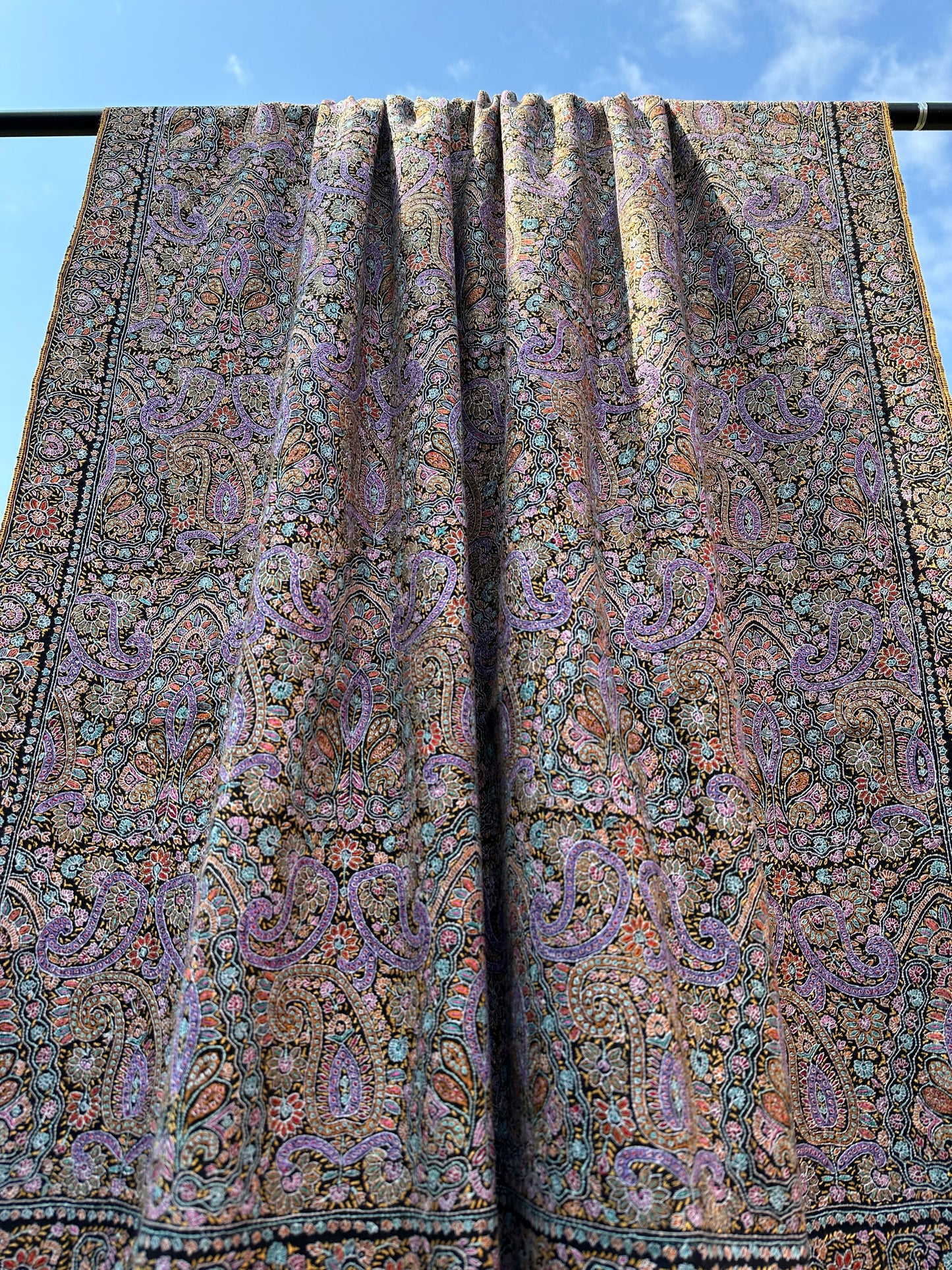 Black Sozni Pashmina Shawl ArtAsiaHandicrafts