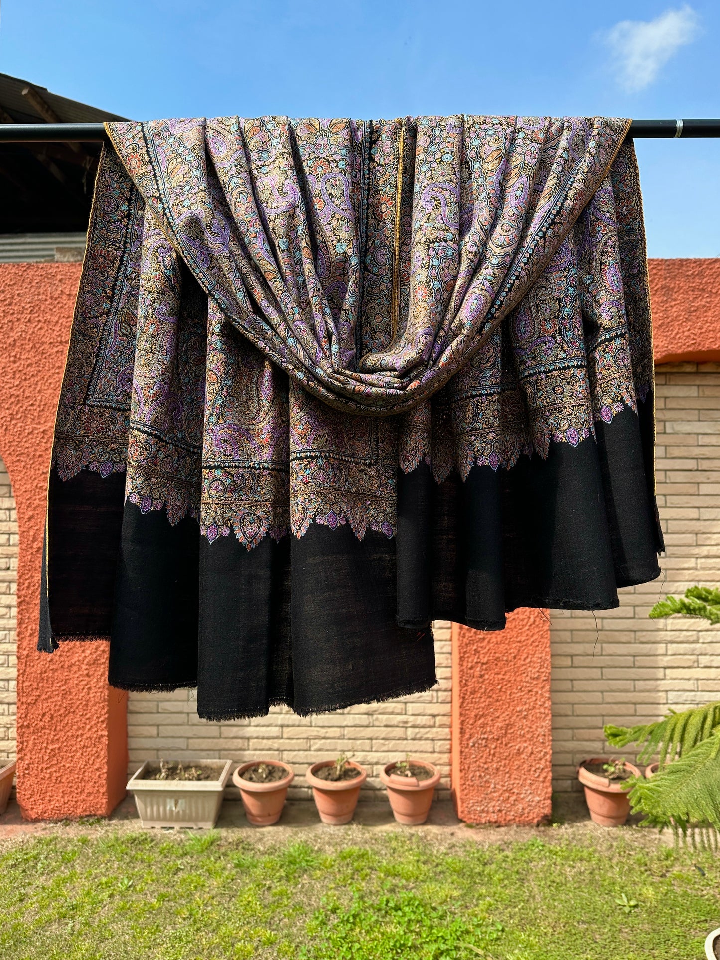 Black Sozni Pashmina Shawl ArtAsiaHandicrafts