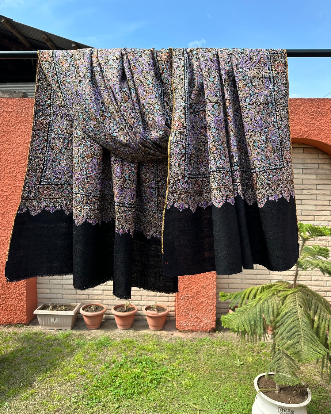 Black Sozni Pashmina Shawl ArtAsiaHandicrafts