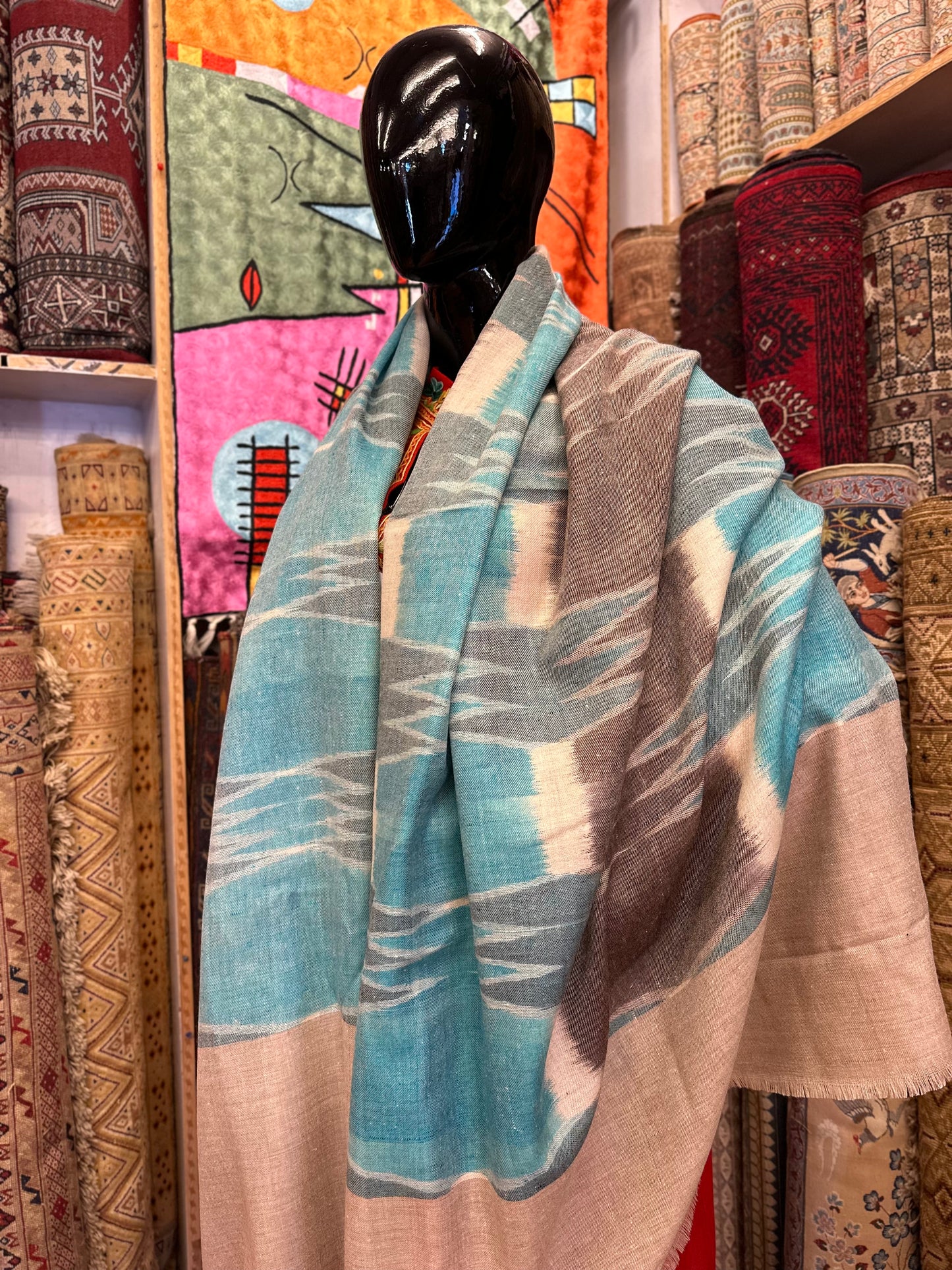Blue Ikat Pashmina Shawl ArtAsiaHandicrafts