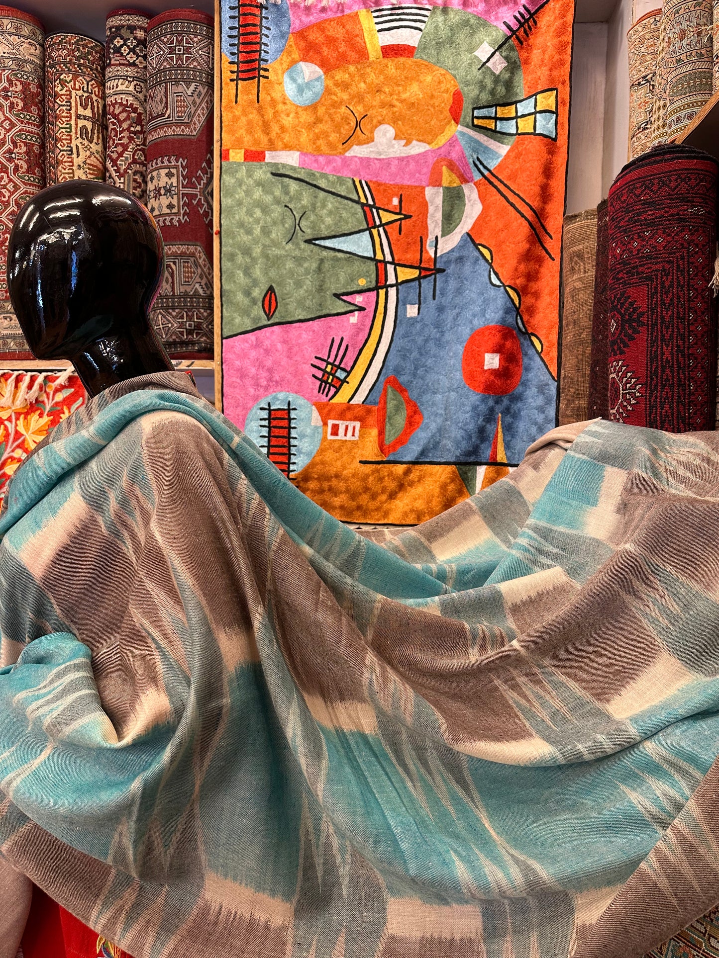 Blue Ikat Pashmina Shawl ArtAsiaHandicrafts
