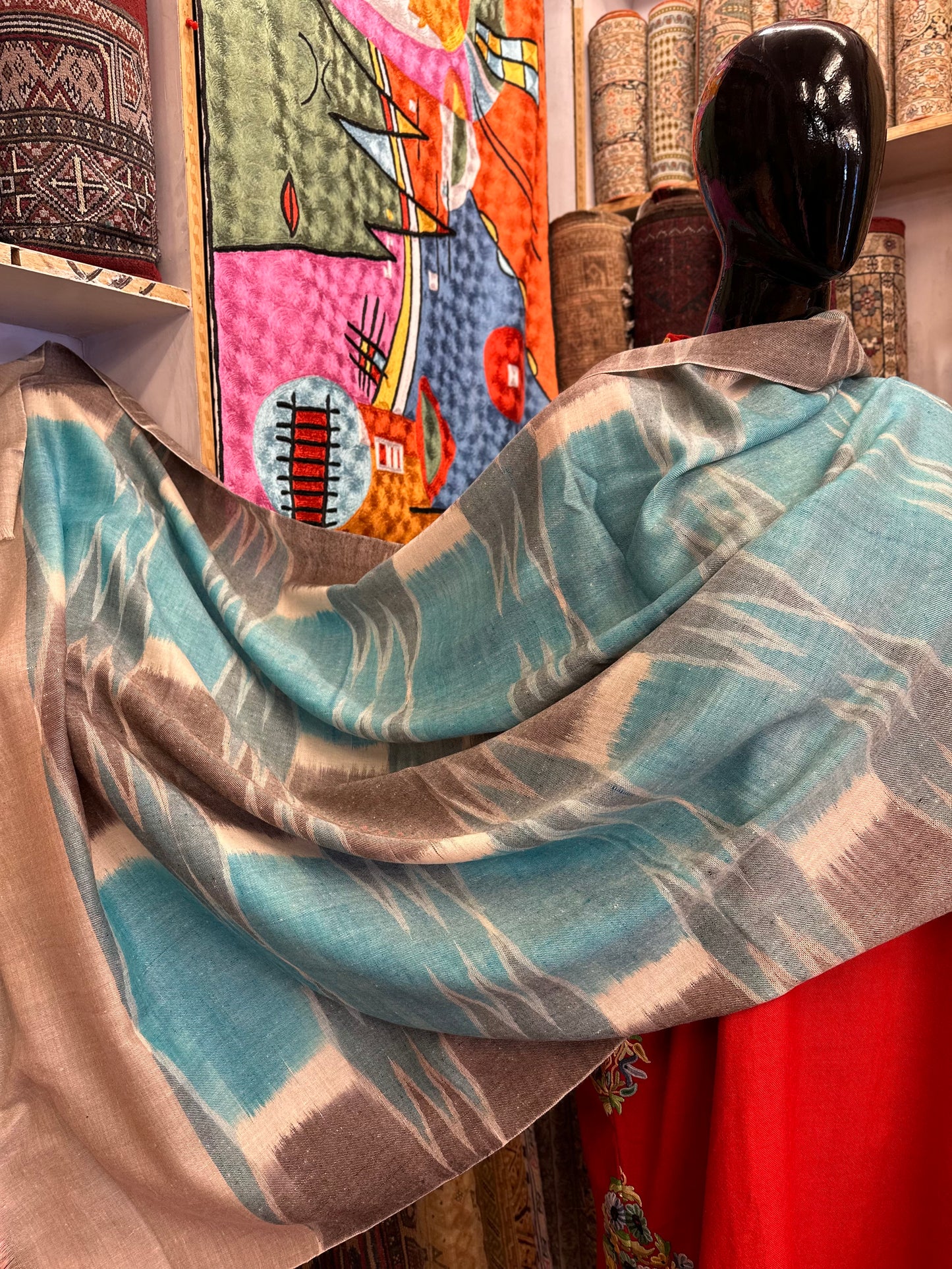 Blue Ikat Pashmina Shawl ArtAsiaHandicrafts