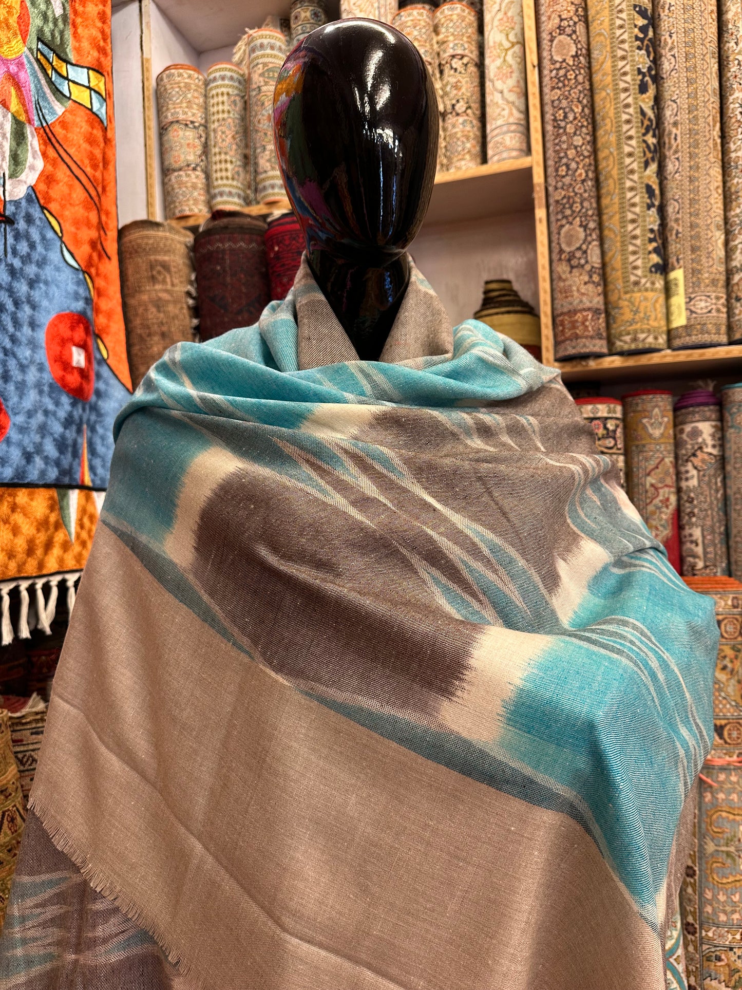 Blue Ikat Pashmina Shawl ArtAsiaHandicrafts