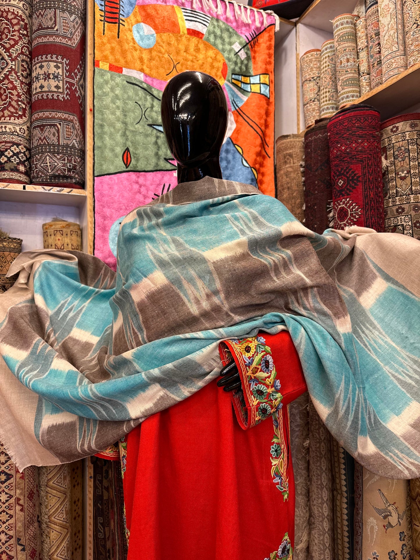 Blue Ikat Pashmina Shawl ArtAsiaHandicrafts
