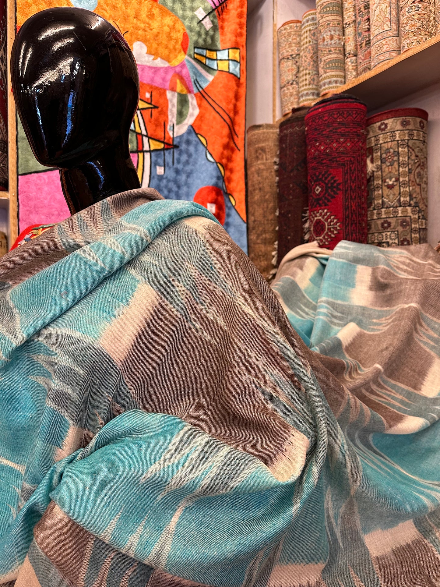 Blue Ikat Pashmina Shawl ArtAsiaHandicrafts
