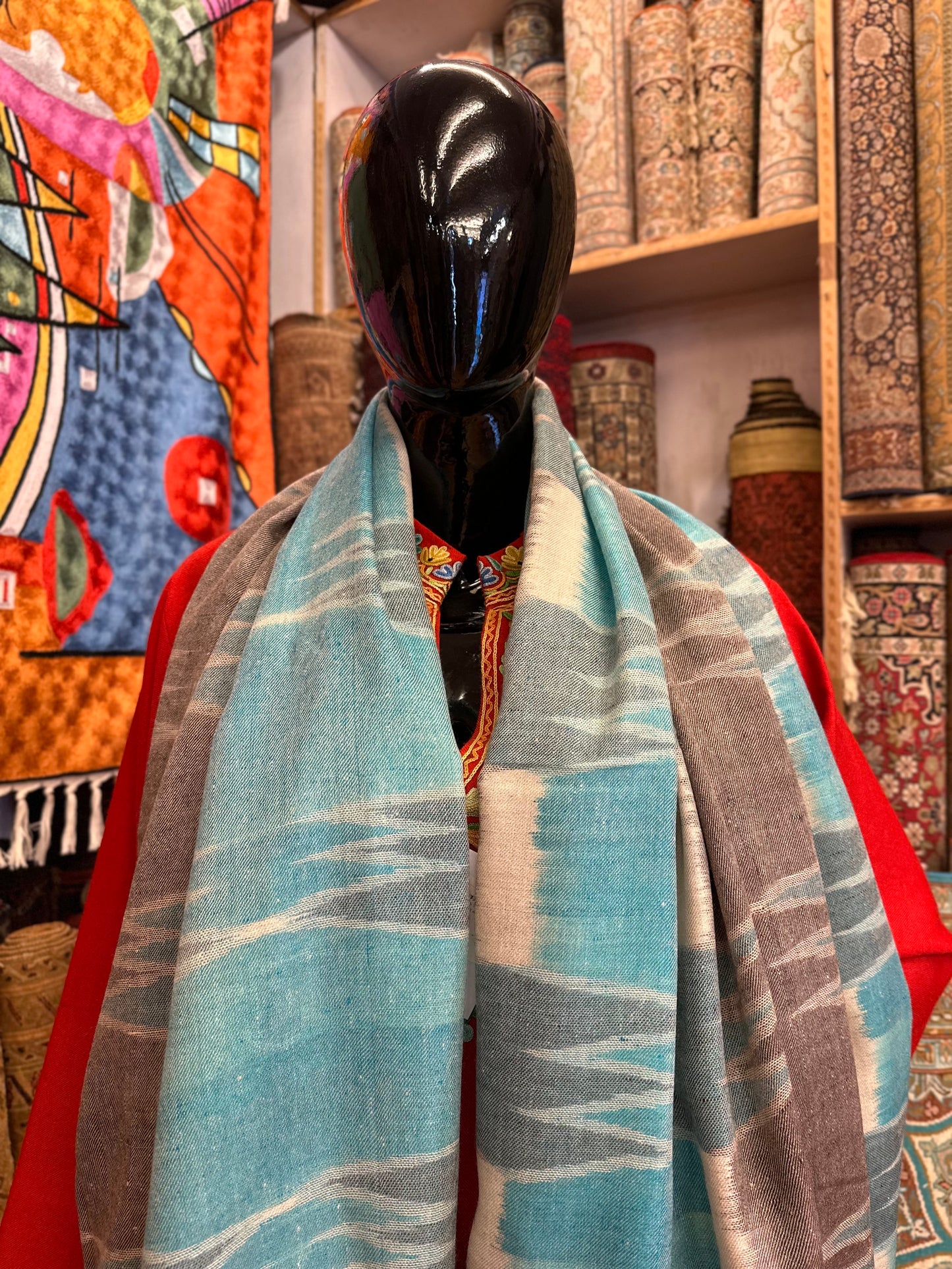 Blue Ikat Pashmina Shawl ArtAsiaHandicrafts