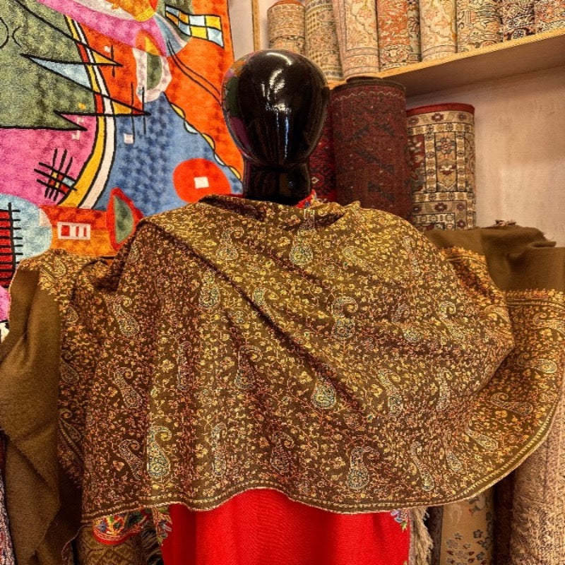Brown Sozni Pashmina Scarf ArtAsiaHandicrafts