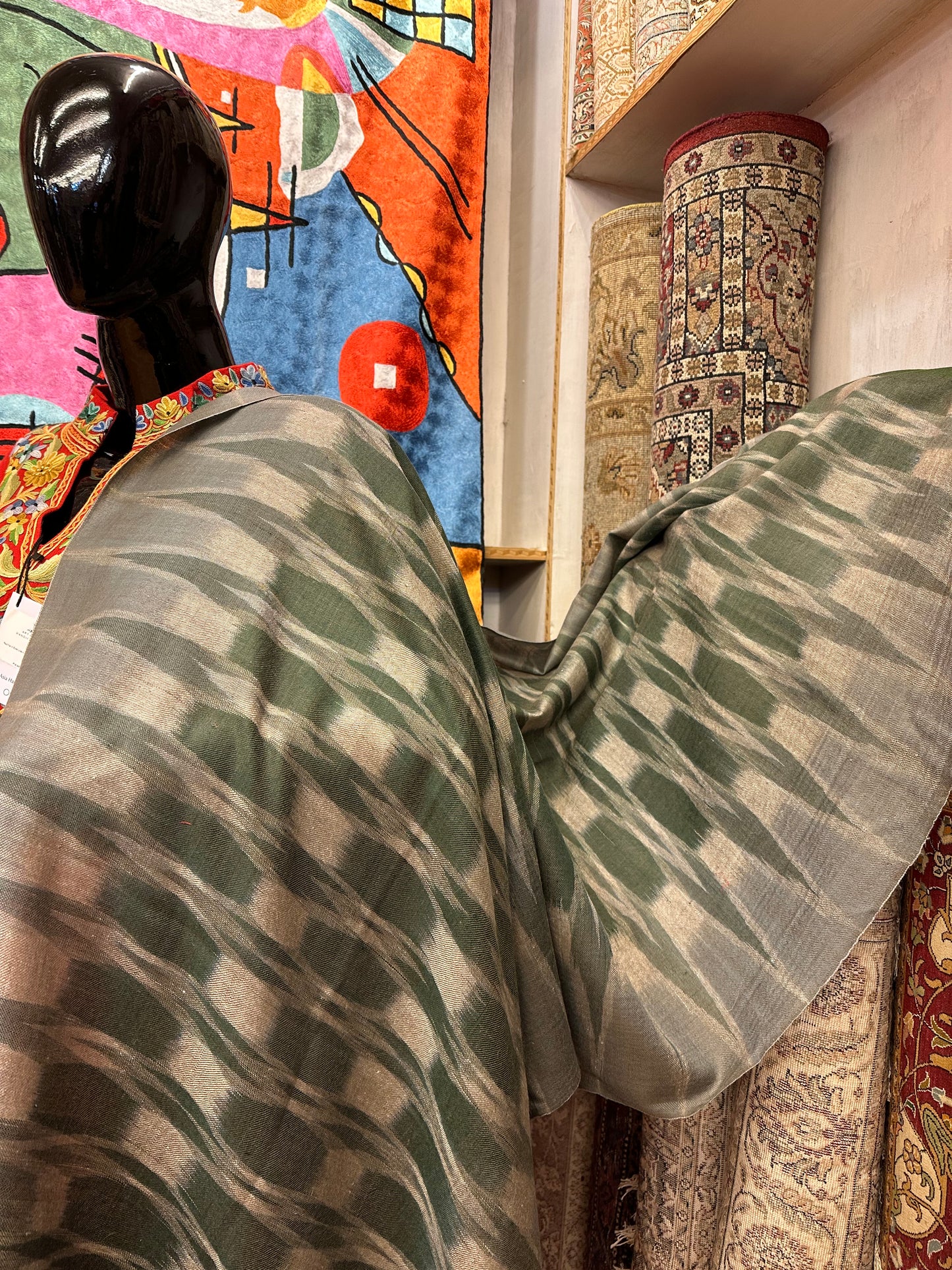 Green Ikat Pashmina Scarf ArtAsiaHandicrafts