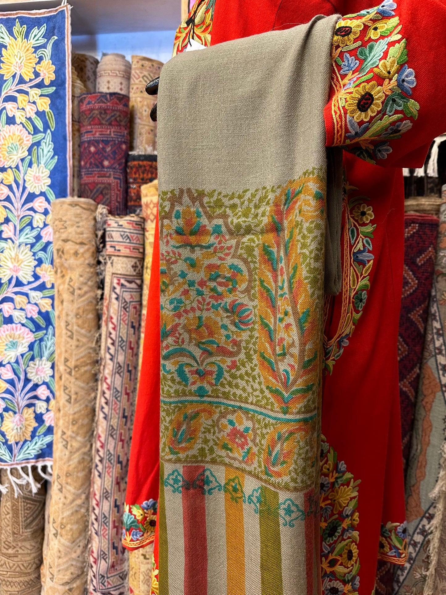 Grey Block Print Pashmina Scarf ArtAsiaHandicrafts