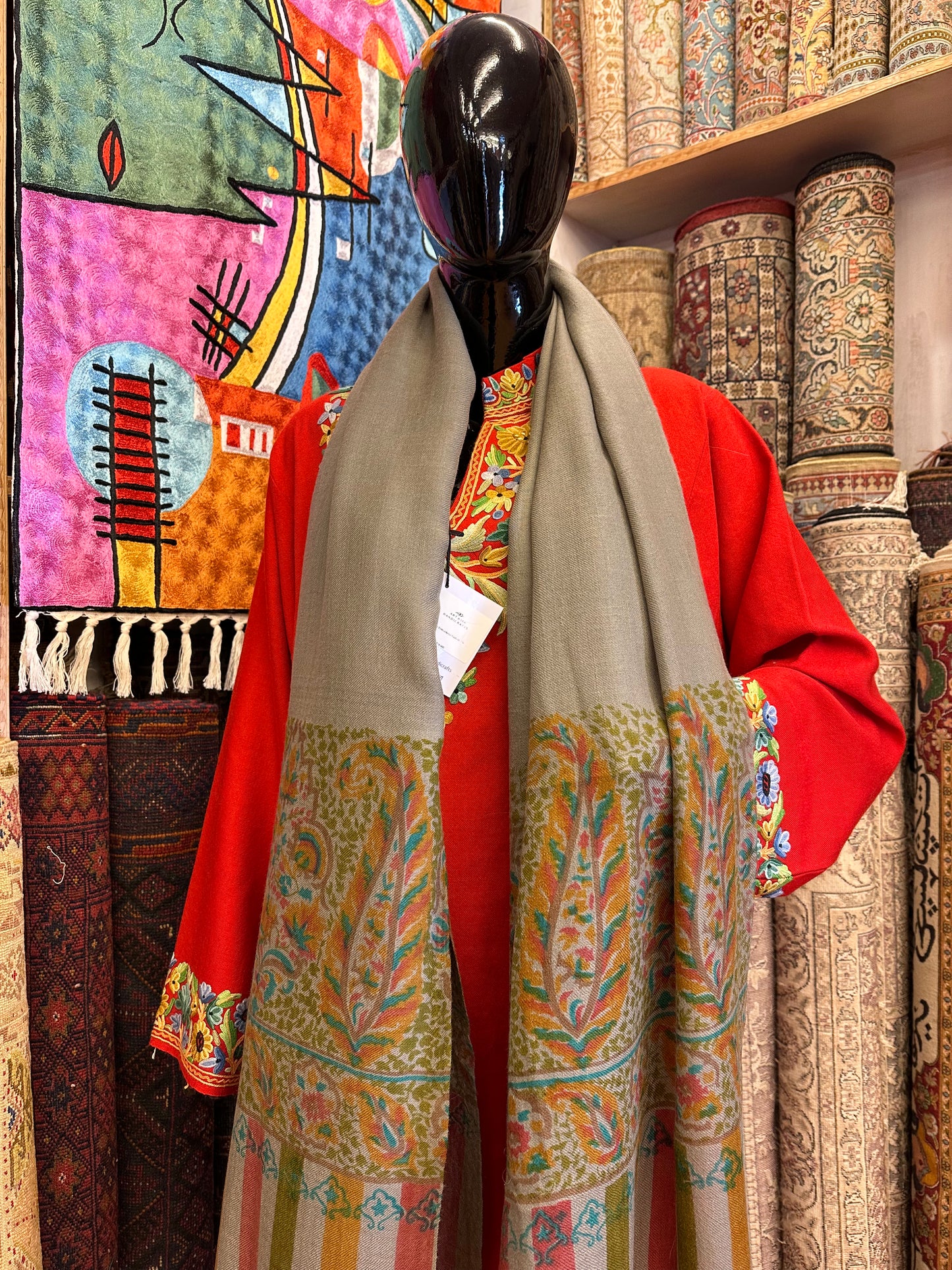 Grey Block Print Pashmina Scarf ArtAsiaHandicrafts