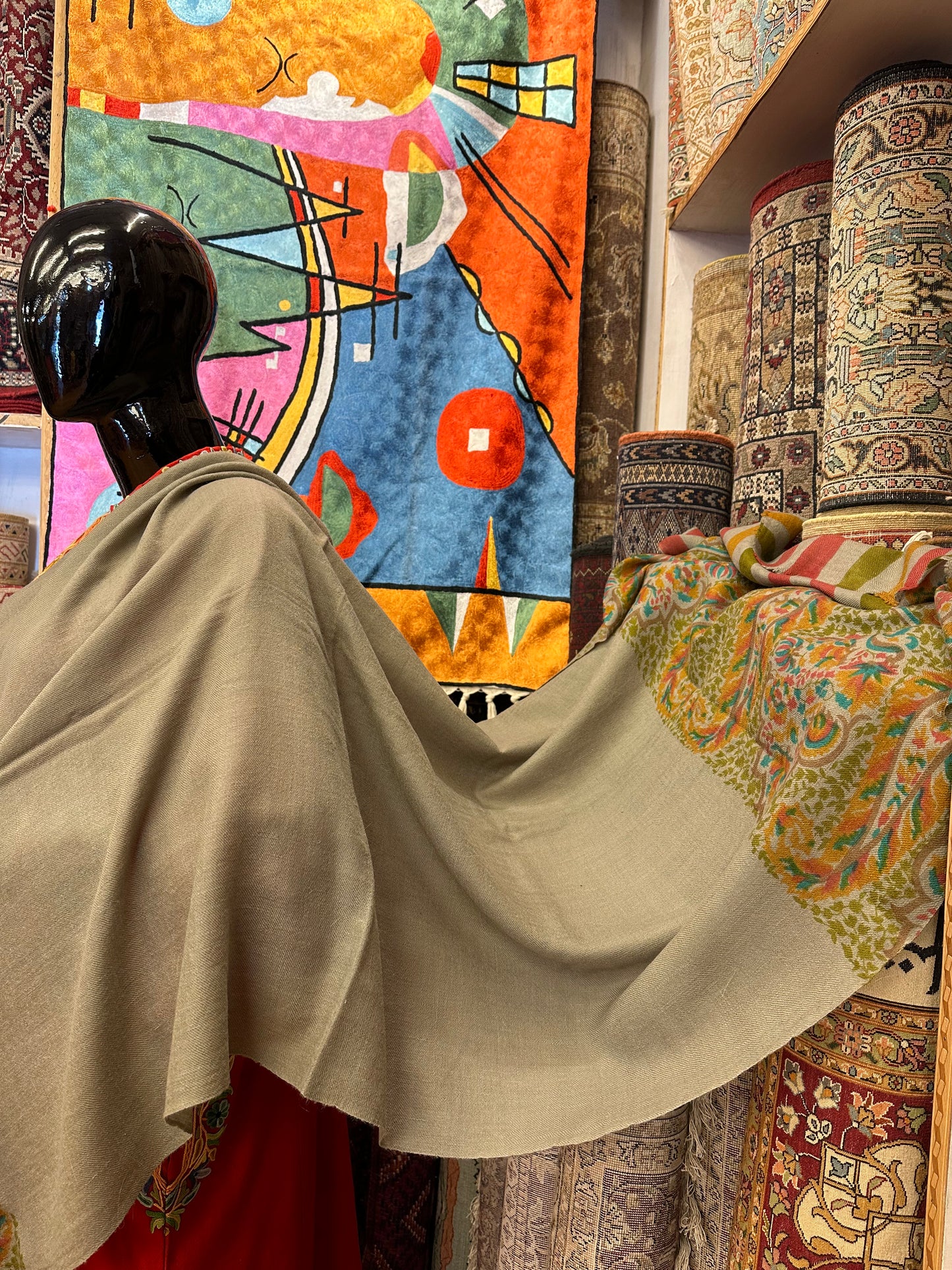 Grey Block Print Pashmina Scarf ArtAsiaHandicrafts