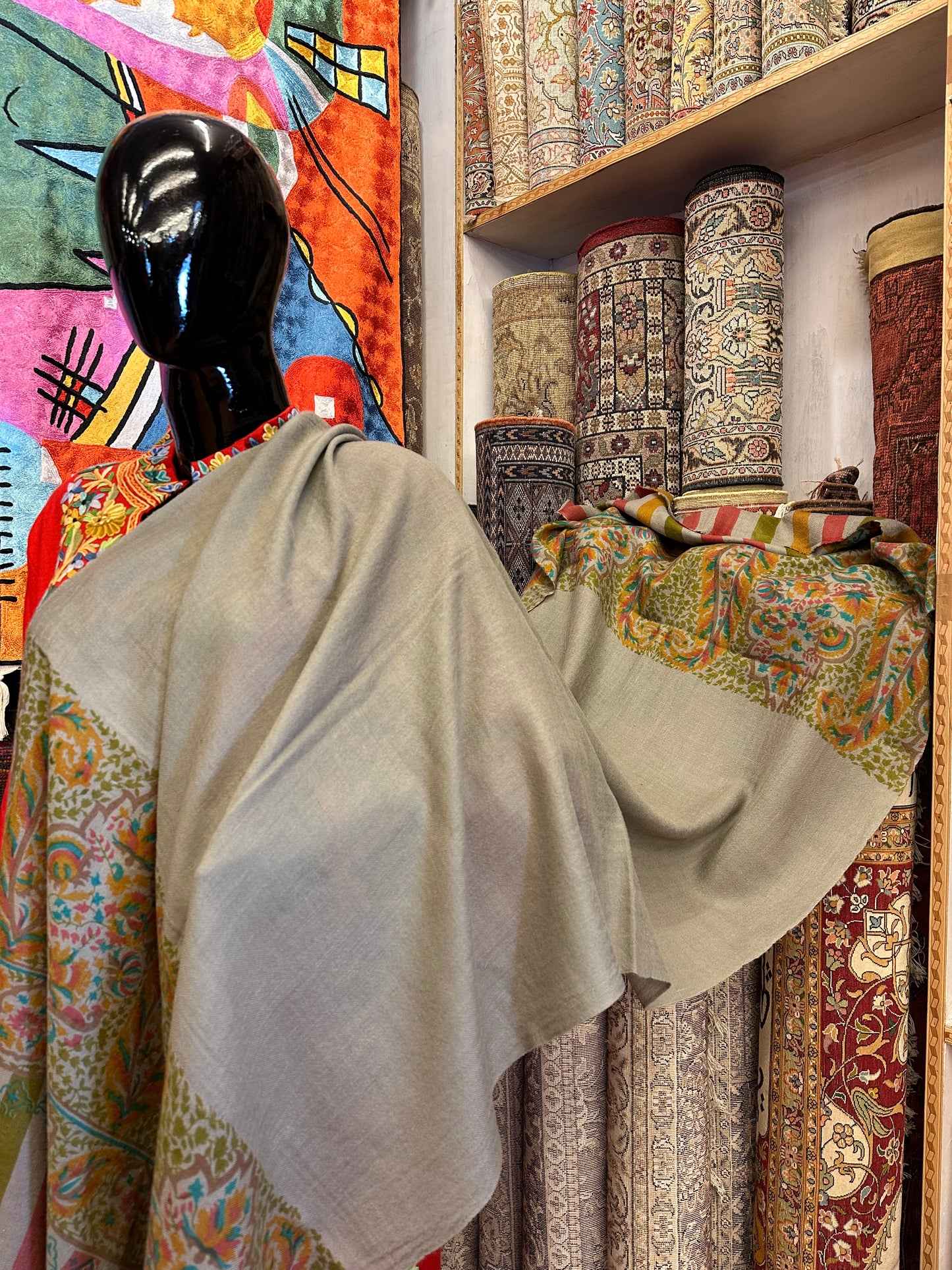 Grey Block Print Pashmina Scarf ArtAsiaHandicrafts