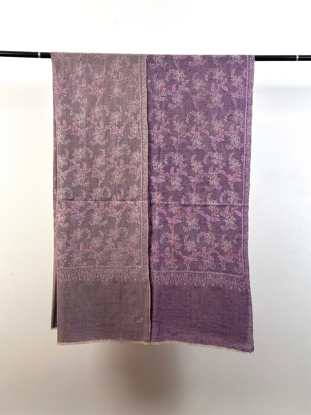 PASTEL PURPLE SOZNI EMBROIDERY DRAPE PURE PASHMINA SHAWL