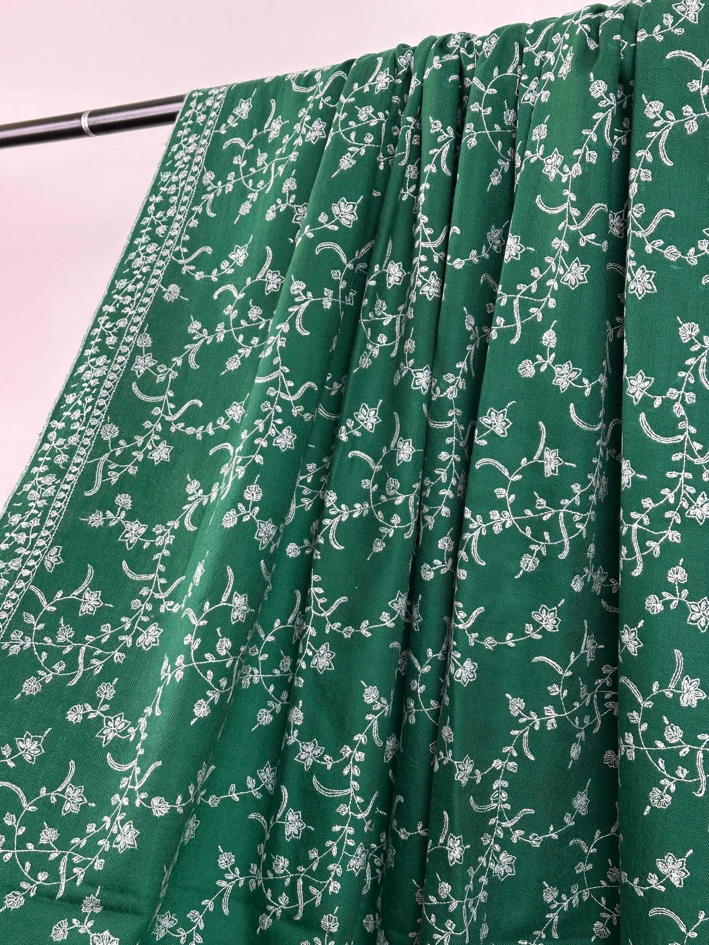 GREEN SOZNI EMBROIDERY WEAR PURE PASHMINA SHAWL