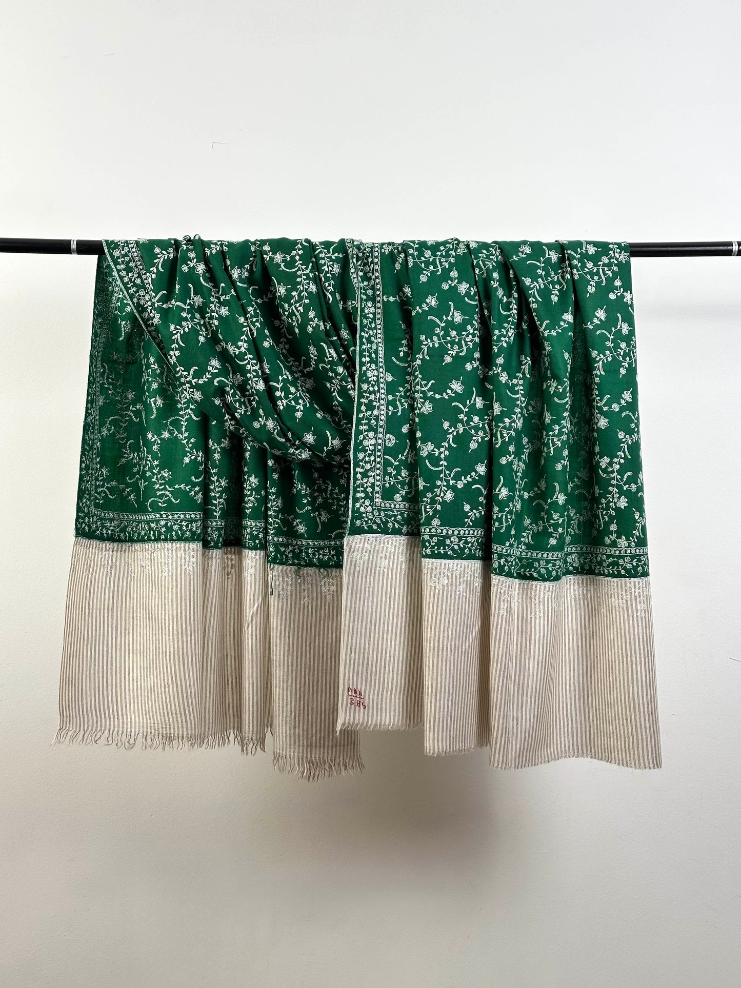 GREEN SOZNI EMBROIDERY WEAR PURE PASHMINA SHAWL