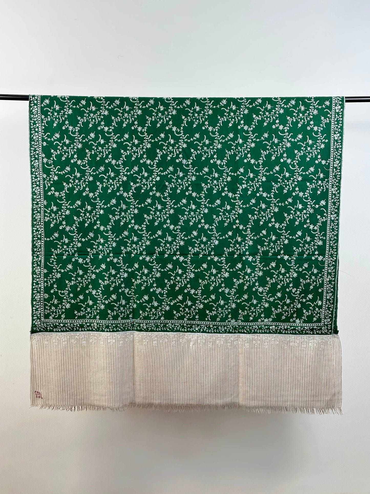 GREEN SOZNI EMBROIDERY WEAR PURE PASHMINA SHAWL