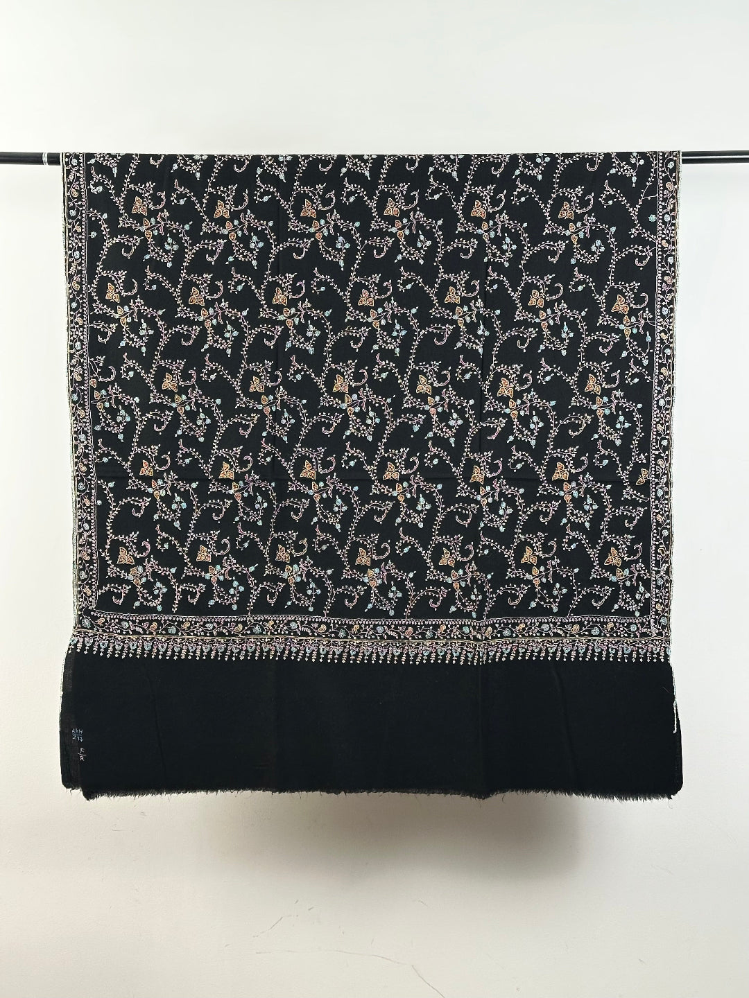 BLACK HAND EMBROIDERED JAAL WEAR PURE PASHMINA SHAWL
