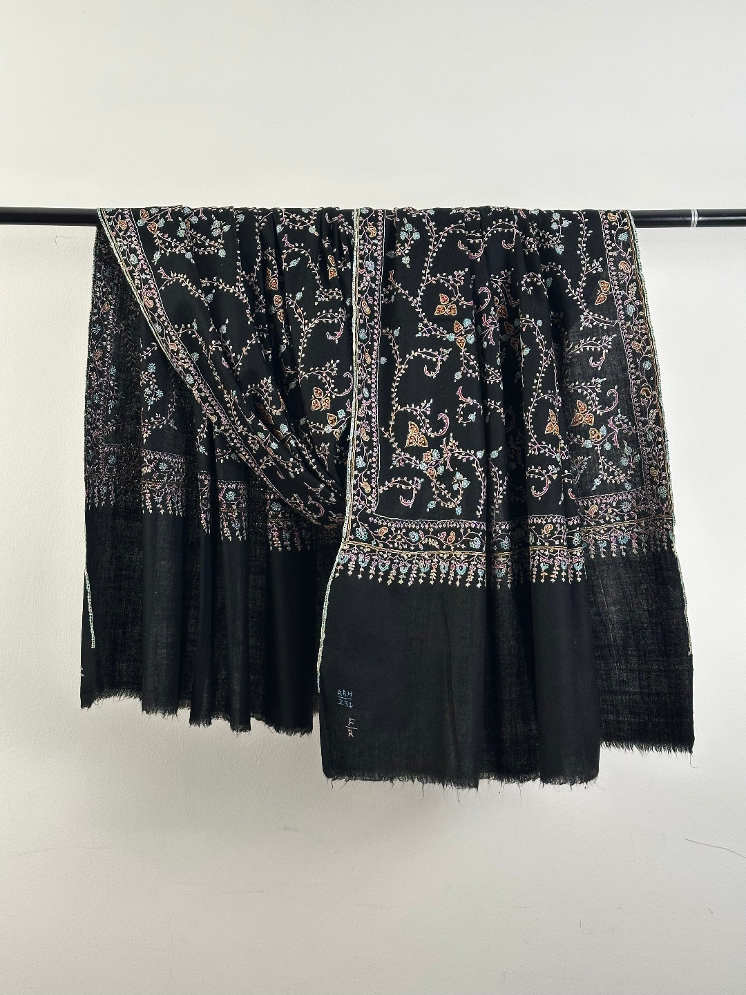 BLACK HAND EMBROIDERED JAAL WEAR PURE PASHMINA SHAWL