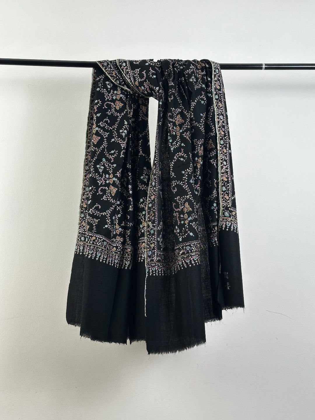 BLACK HAND EMBROIDERED JAAL WEAR PURE PASHMINA SHAWL