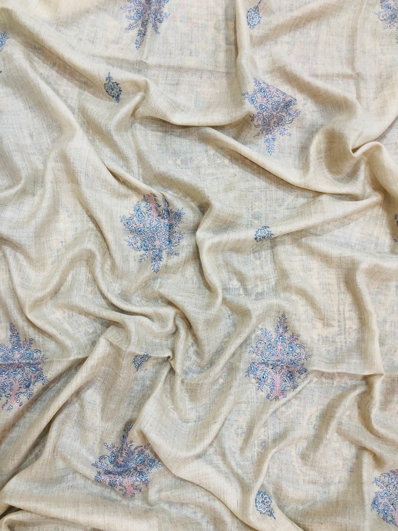 Ivory Sozni Pashmina Shawl ArtAsiaHandicrafts