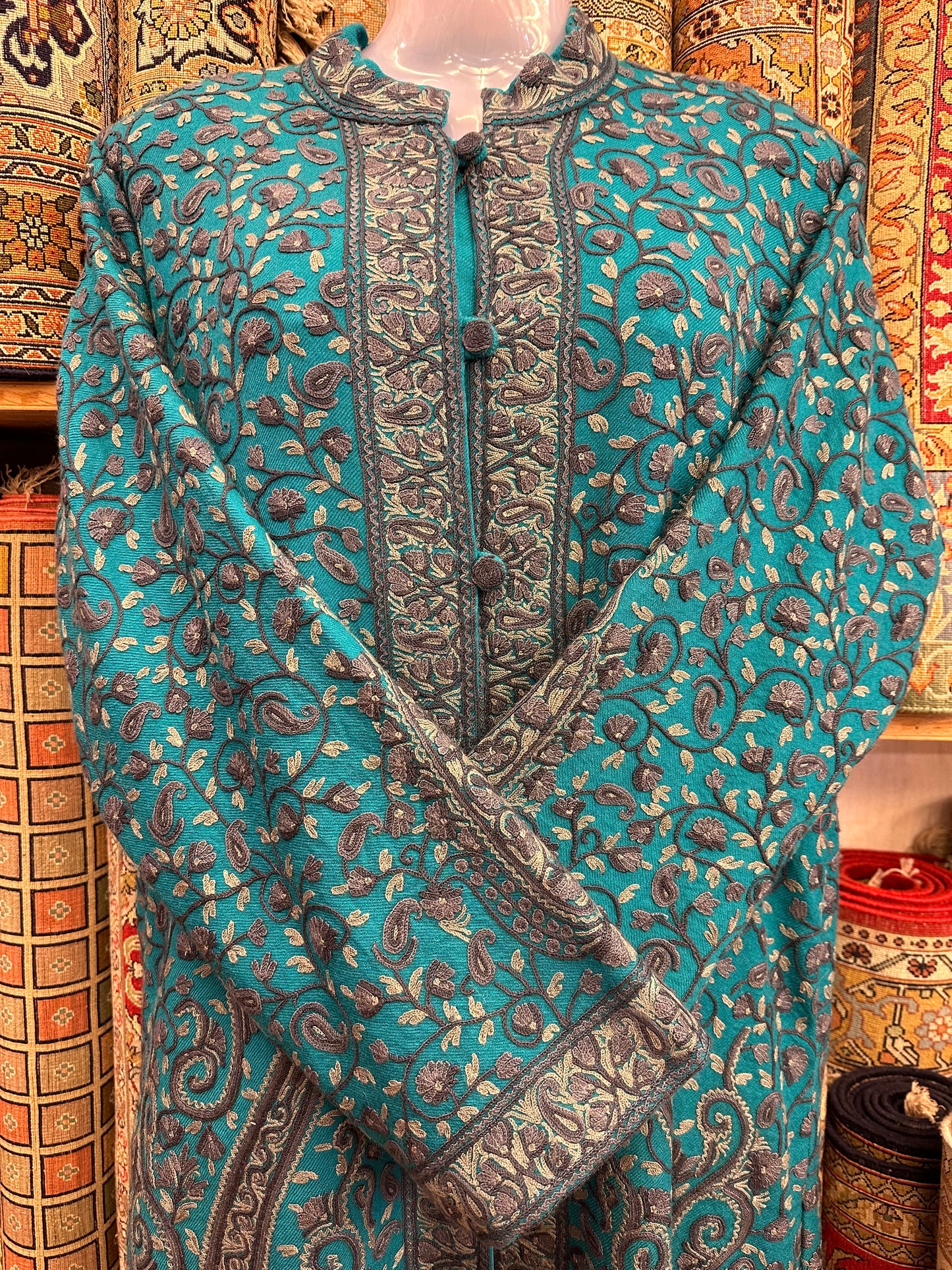 Long Turquoise Jacket ArtAsiaHandicrafts