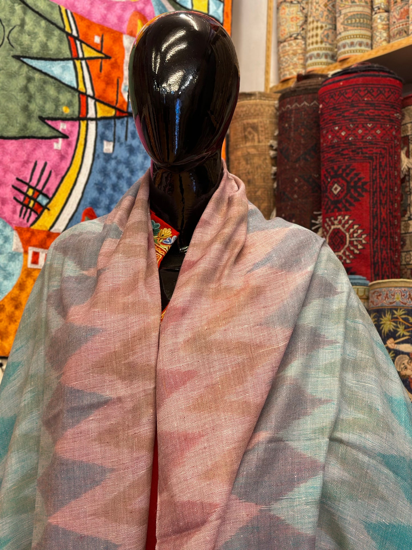 Multicolour Ikat Pashmina Shawl ArtAsiaHandicrafts