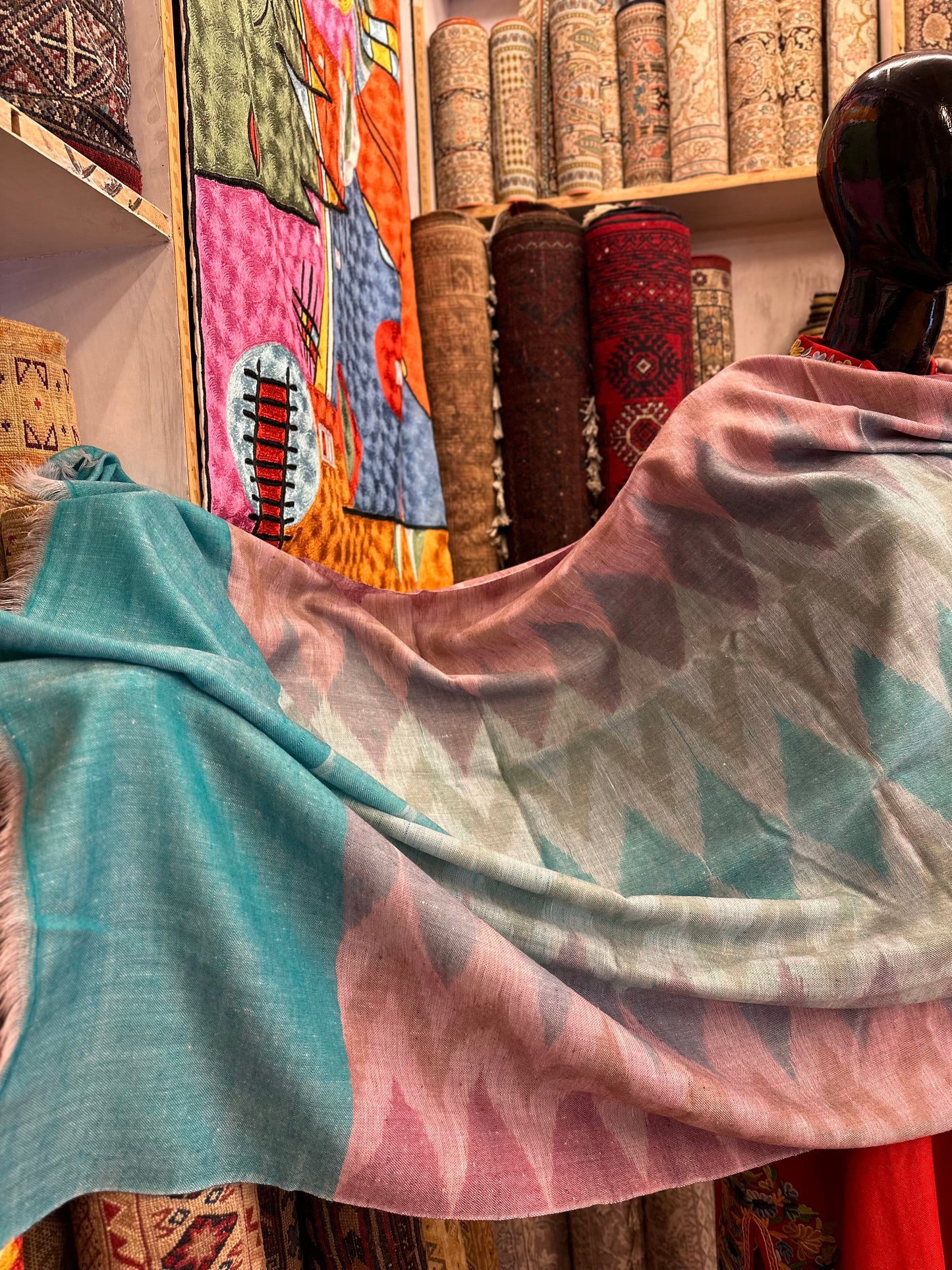 Multicolour Ikat Pashmina Shawl ArtAsiaHandicrafts