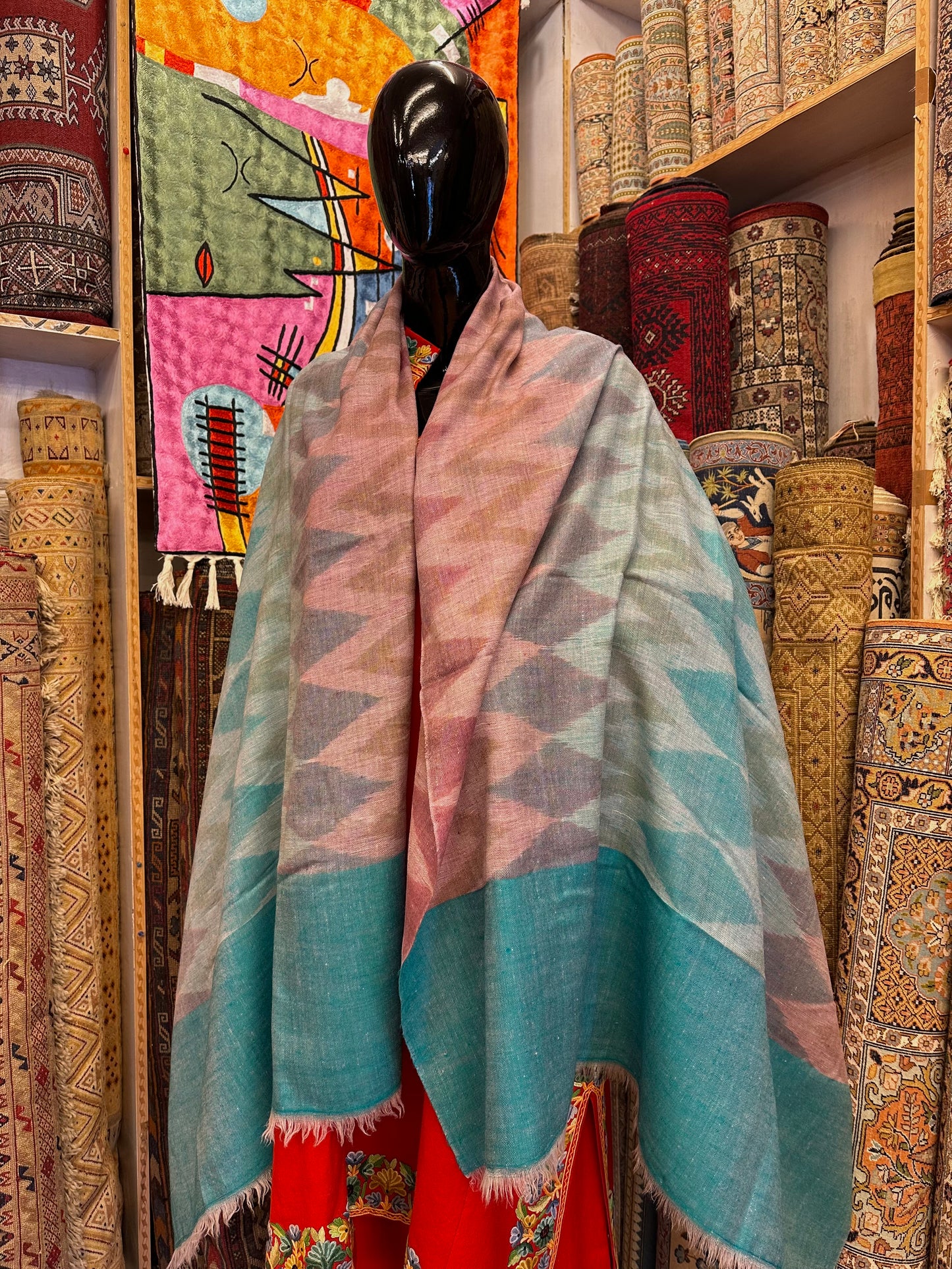 Multicolour Ikat Pashmina Shawl ArtAsiaHandicrafts