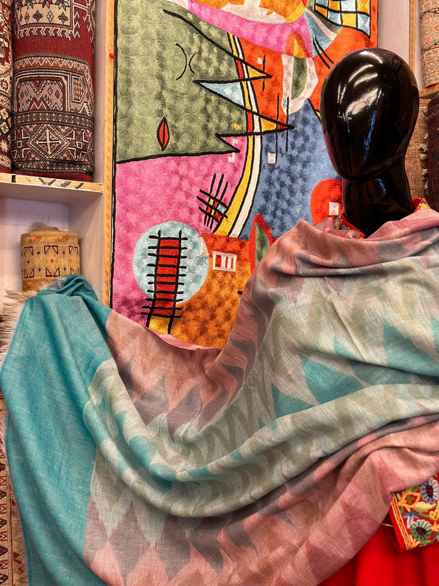 Multicolour Ikat Pashmina Shawl ArtAsiaHandicrafts