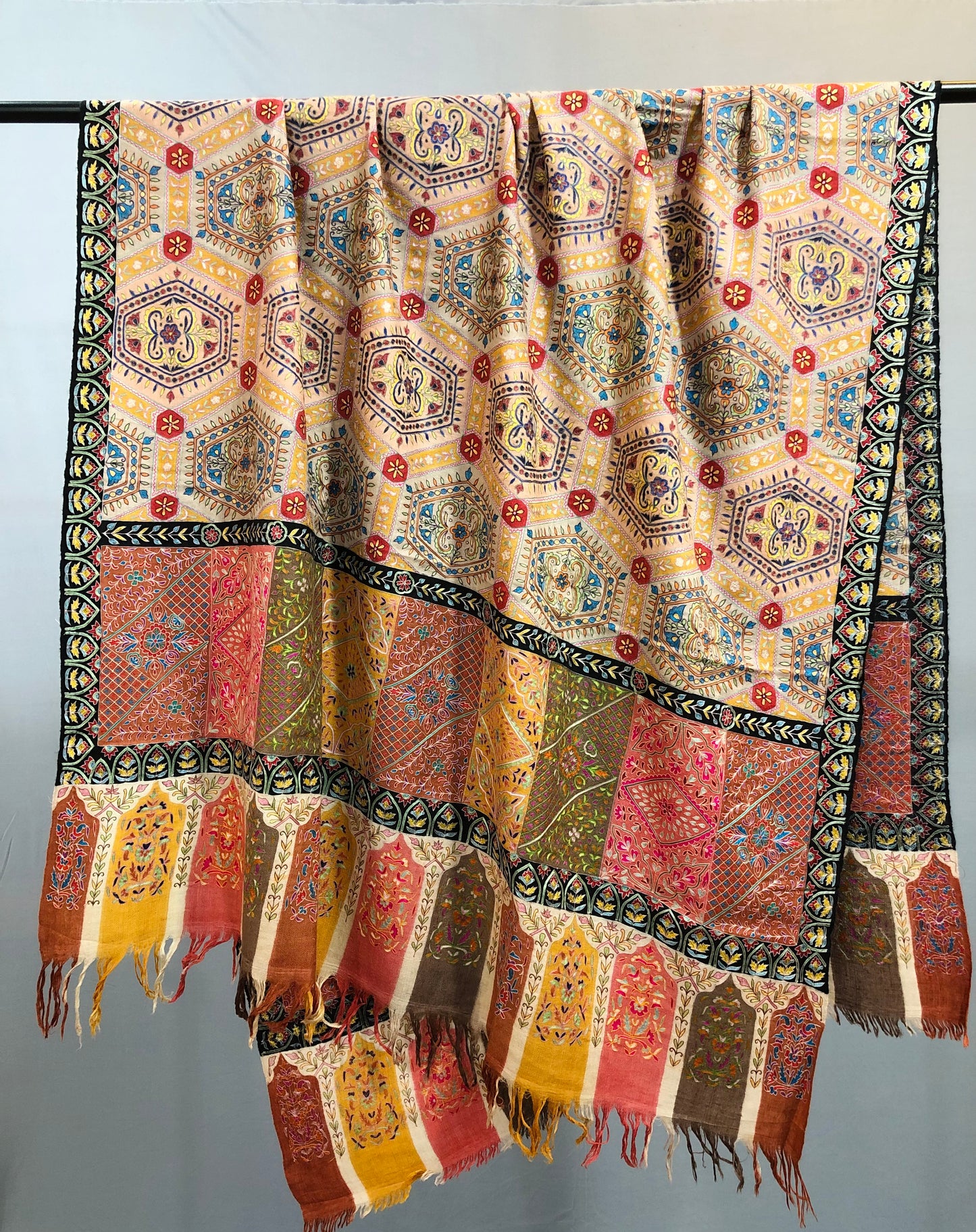 Multicolour Kalamkari Pashmina Shawl ArtAsiaHandicrafts