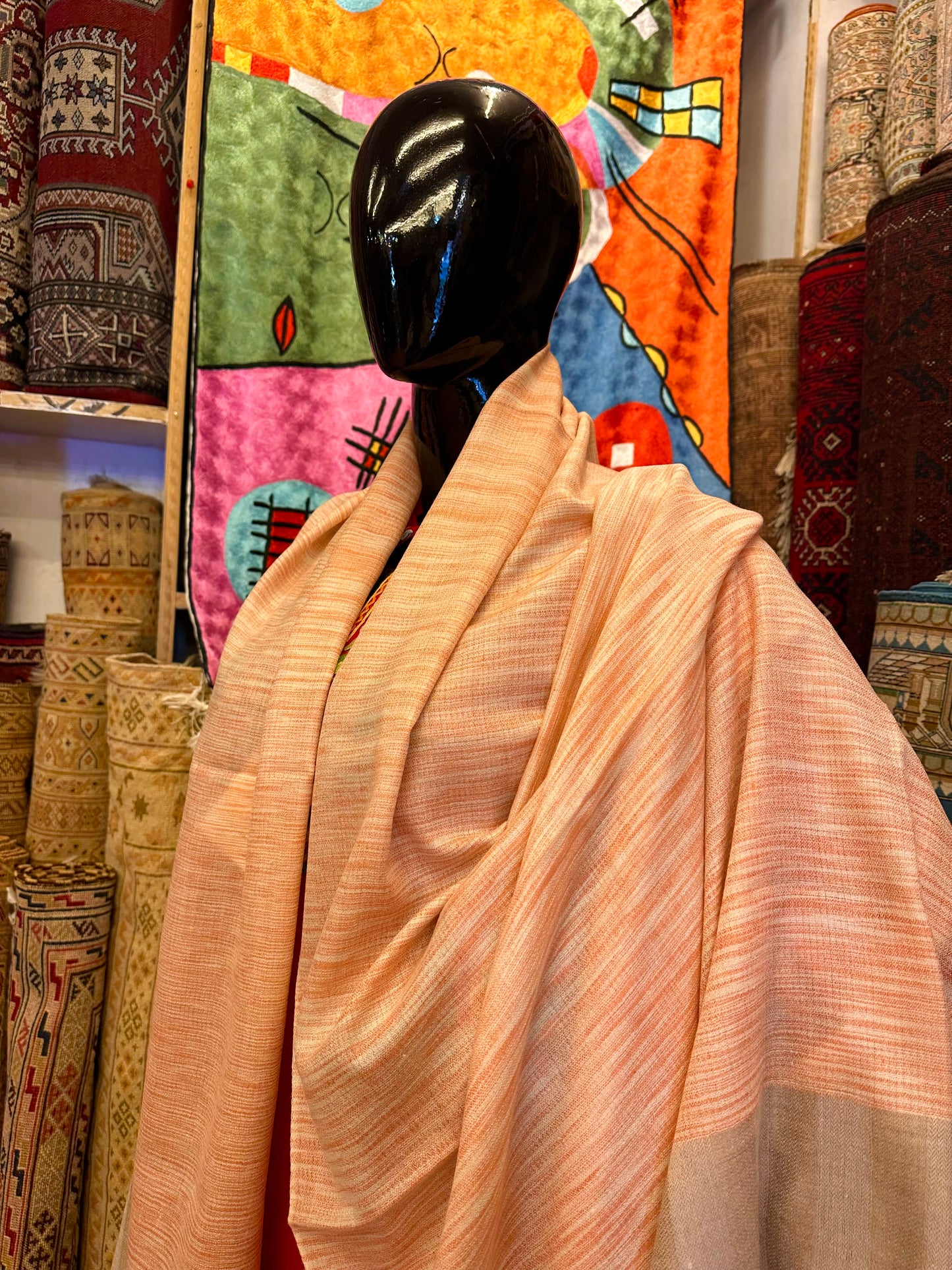 Orange Ikat Pashmina Shawl ArtAsiaHandicrafts