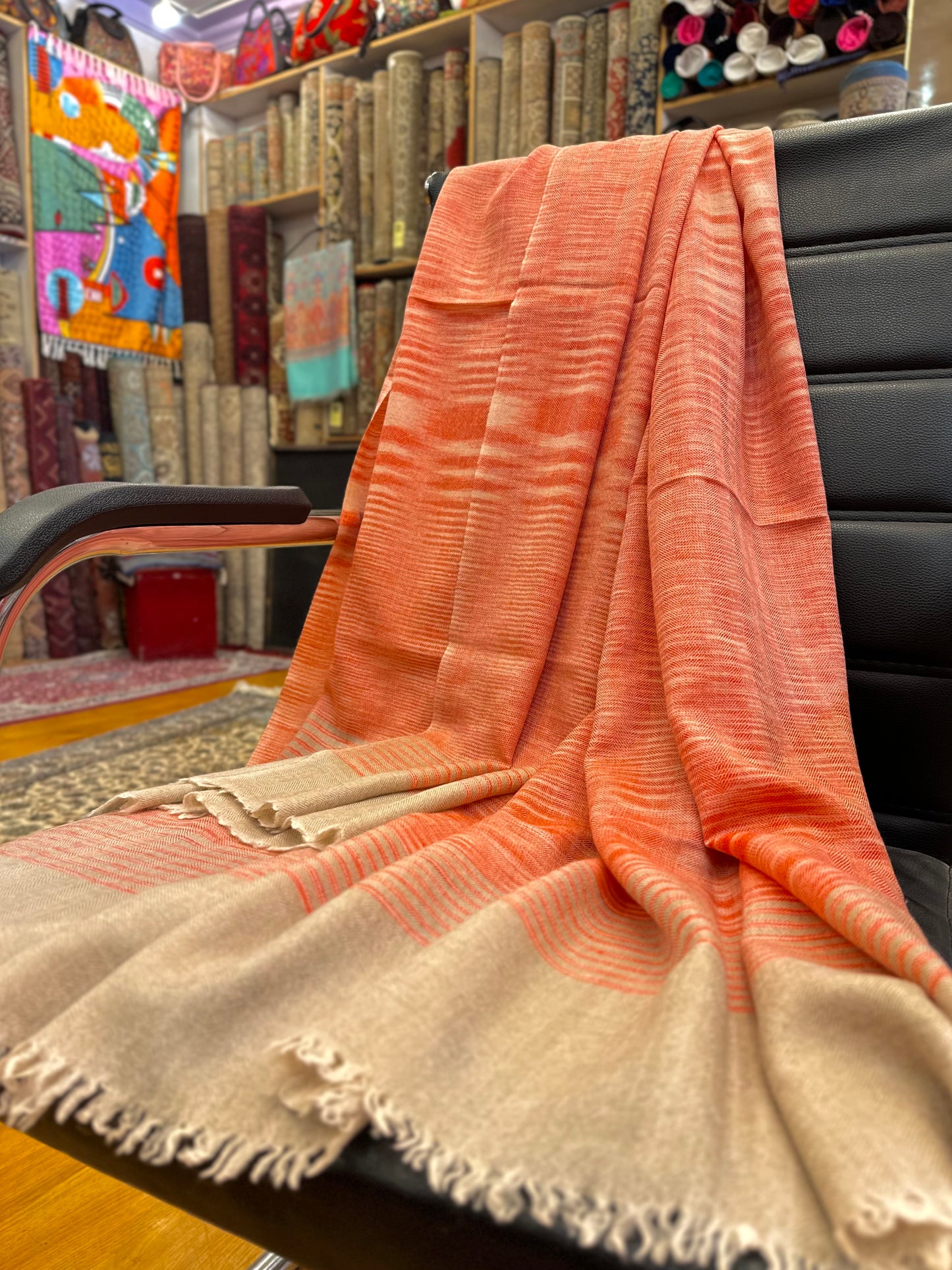 Orange Ikat Pashmina Shawl ArtAsiaHandicrafts