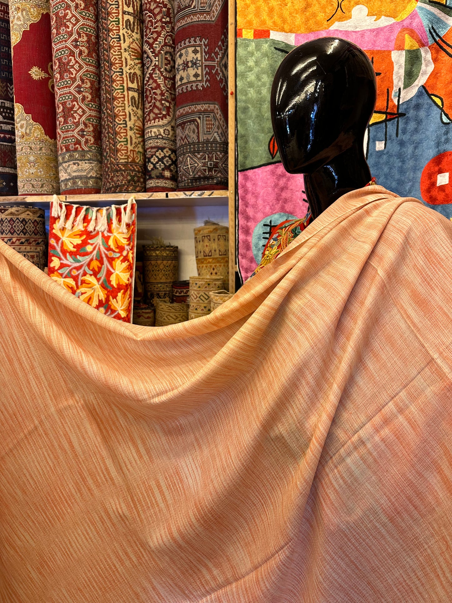 Orange Ikat Pashmina Shawl ArtAsiaHandicrafts