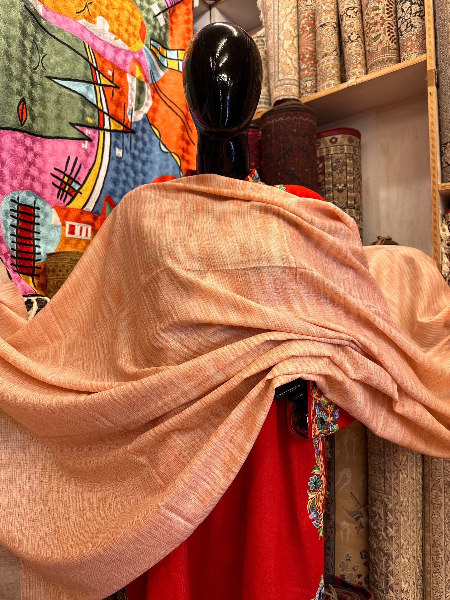 Orange Ikat Pashmina Shawl ArtAsiaHandicrafts