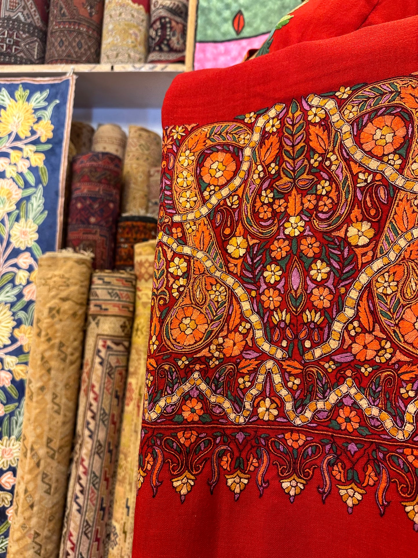 Red Palla Paper Mache Shawl ArtAsiaHandicrafts