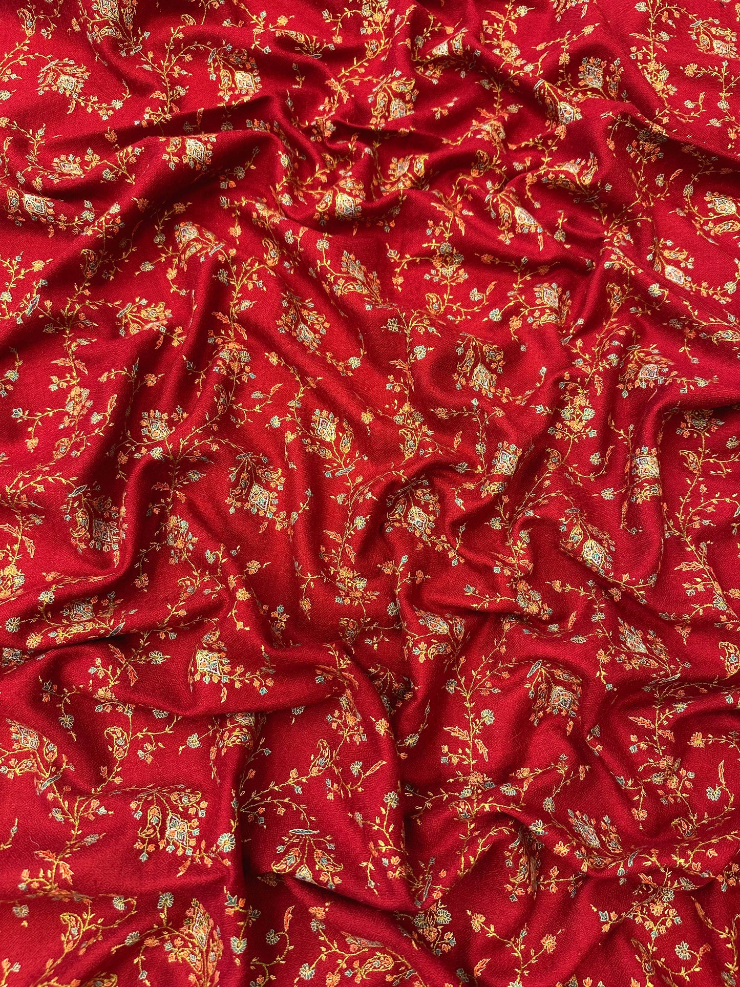Red Sozni Pashmina Scarf ArtAsiaHandicrafts