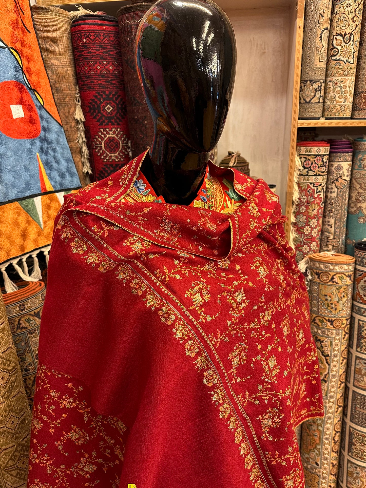 Red Sozni Pashmina Scarf ArtAsiaHandicrafts