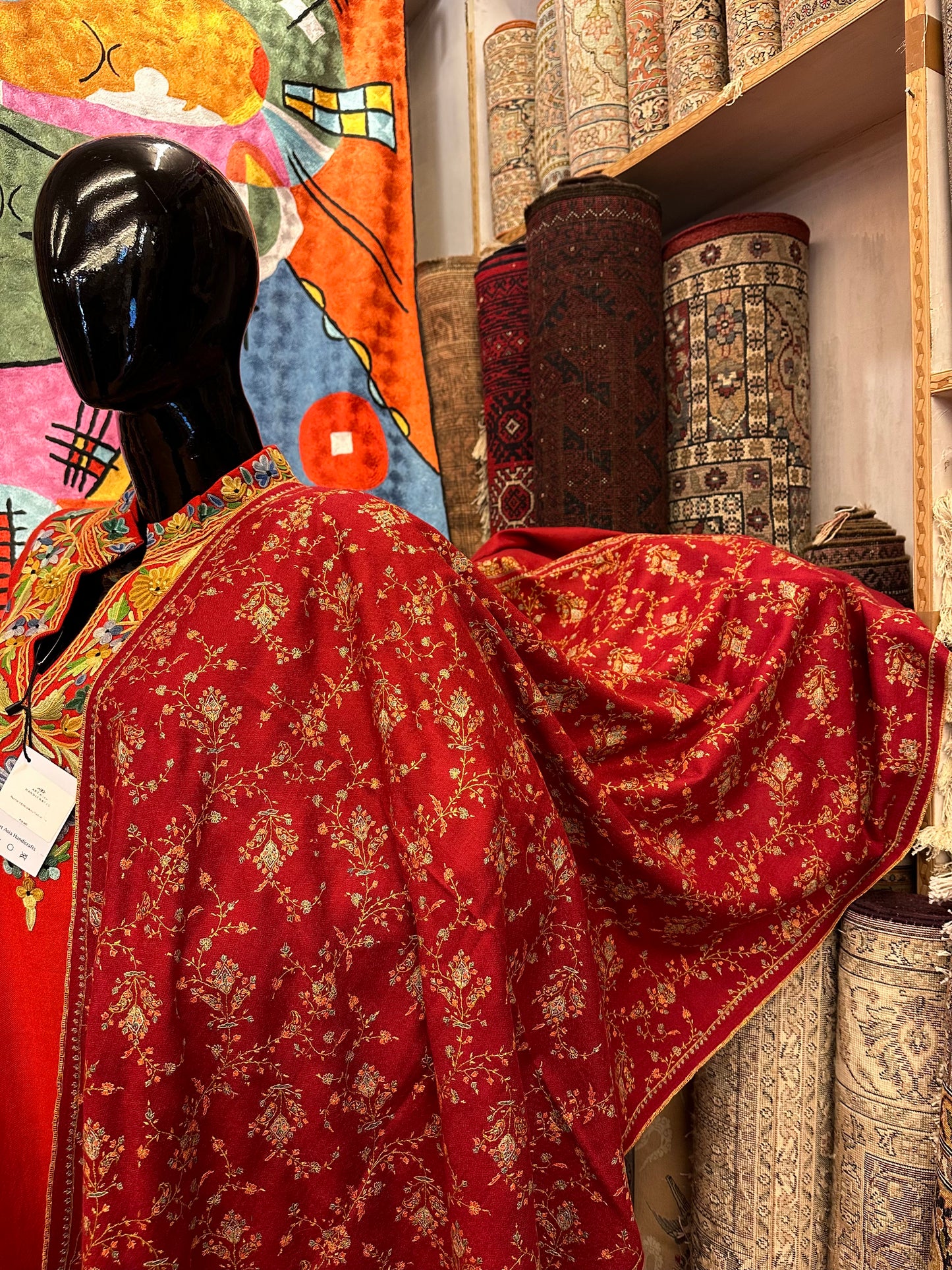 Red Sozni Pashmina Scarf ArtAsiaHandicrafts