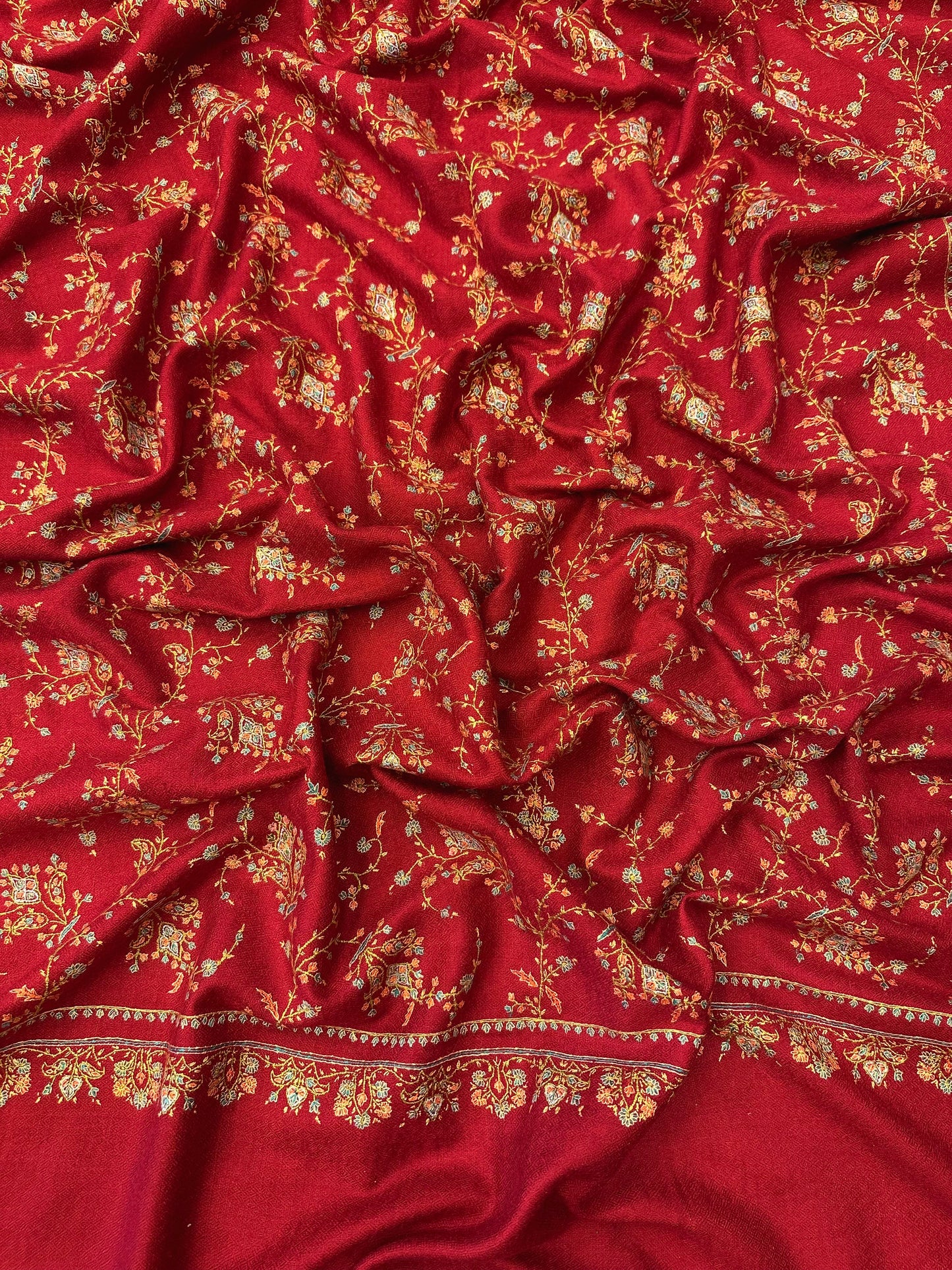 Red Sozni Pashmina Scarf ArtAsiaHandicrafts