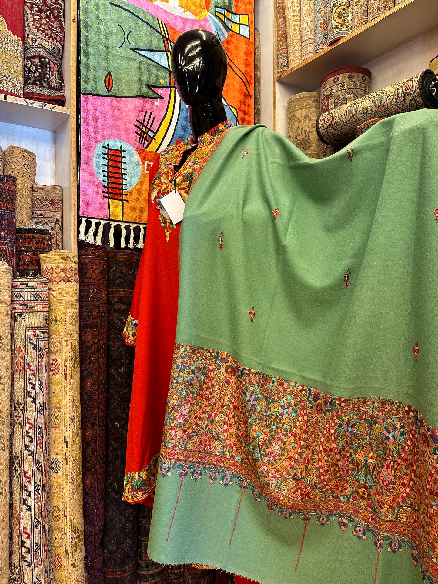Turquoise Palla Paper Mache Shawl ArtAsiaHandicrafts