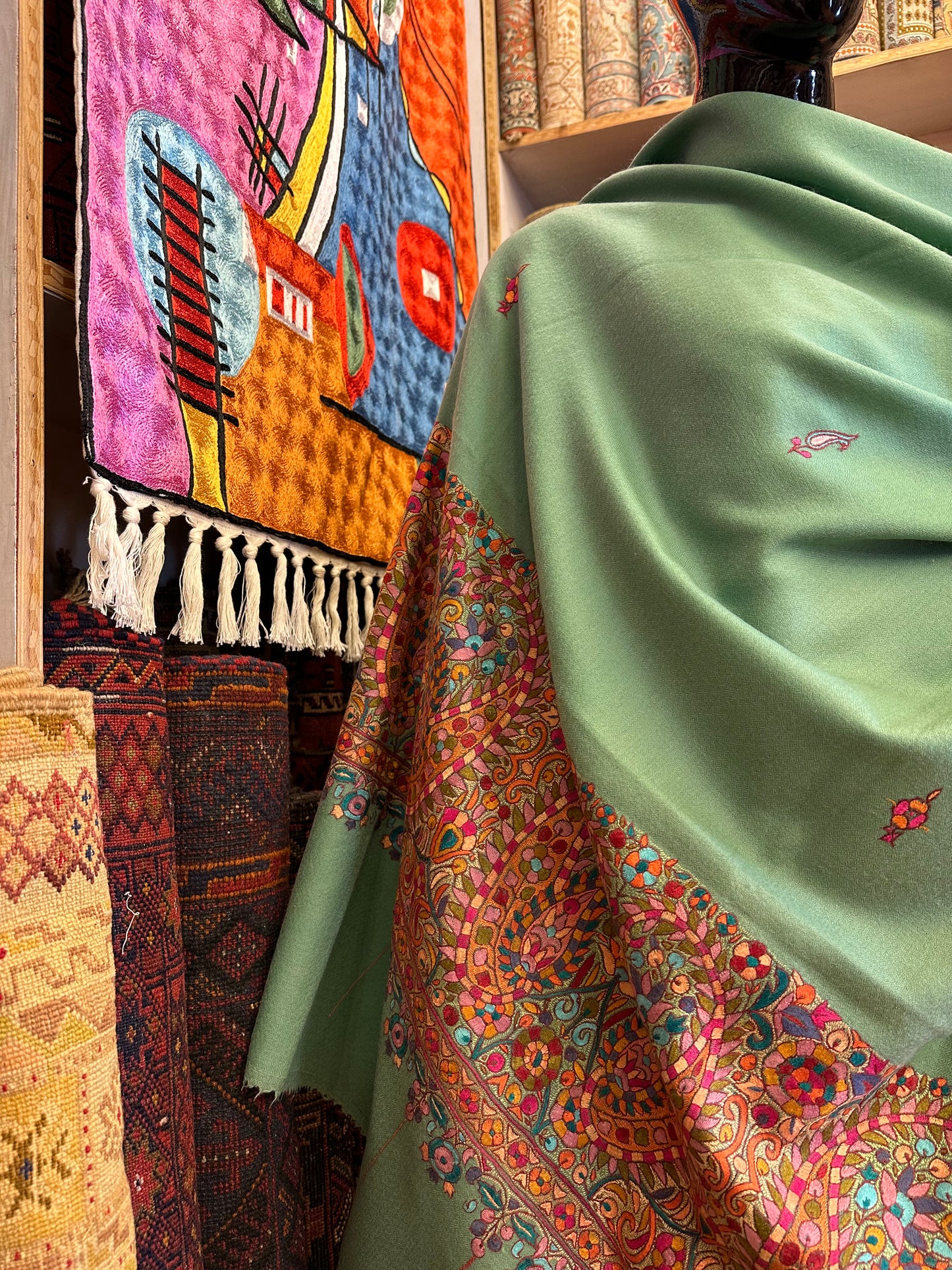 Turquoise Palla Paper Mache Shawl ArtAsiaHandicrafts