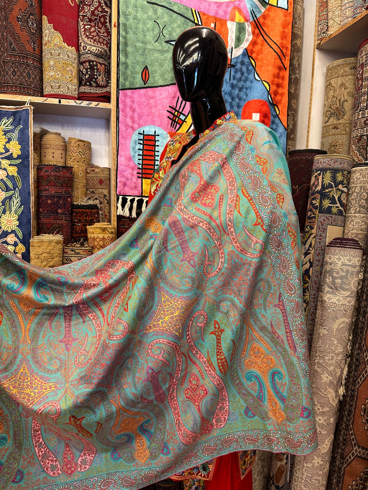 Turquoise Paper Mache Pashmina Shawl ArtAsiaHandicrafts