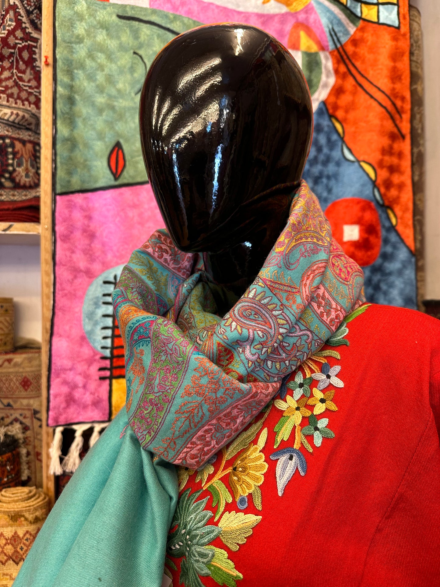 Turquoise Paper Mache Pashmina Shawl ArtAsiaHandicrafts