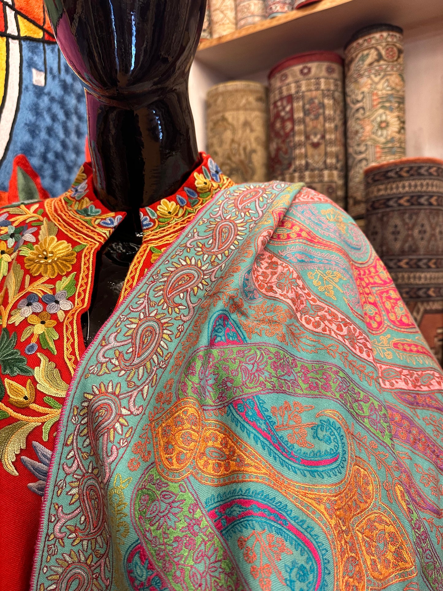 Turquoise Paper Mache Pashmina Shawl ArtAsiaHandicrafts