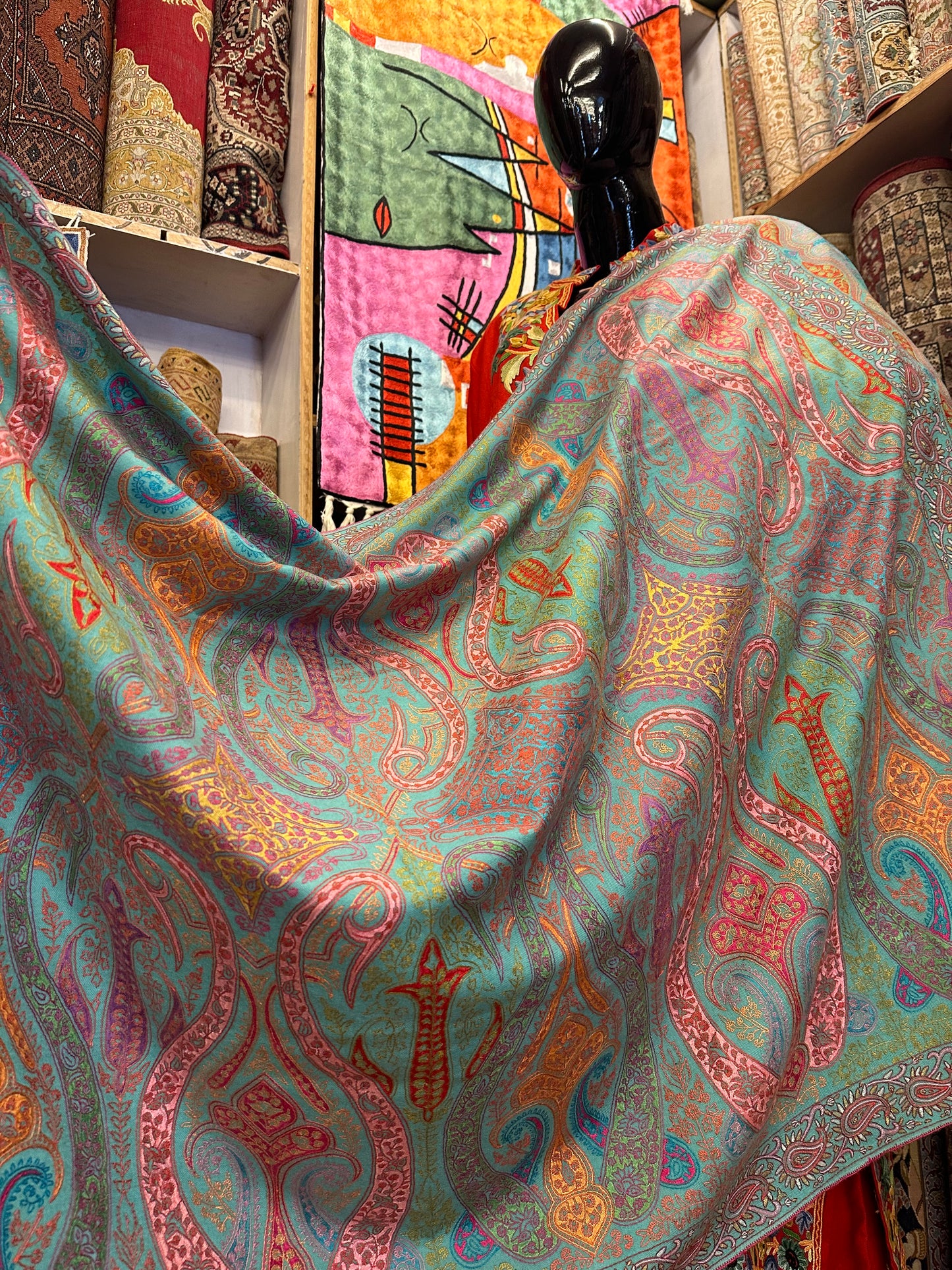 Turquoise Paper Mache Pashmina Shawl ArtAsiaHandicrafts