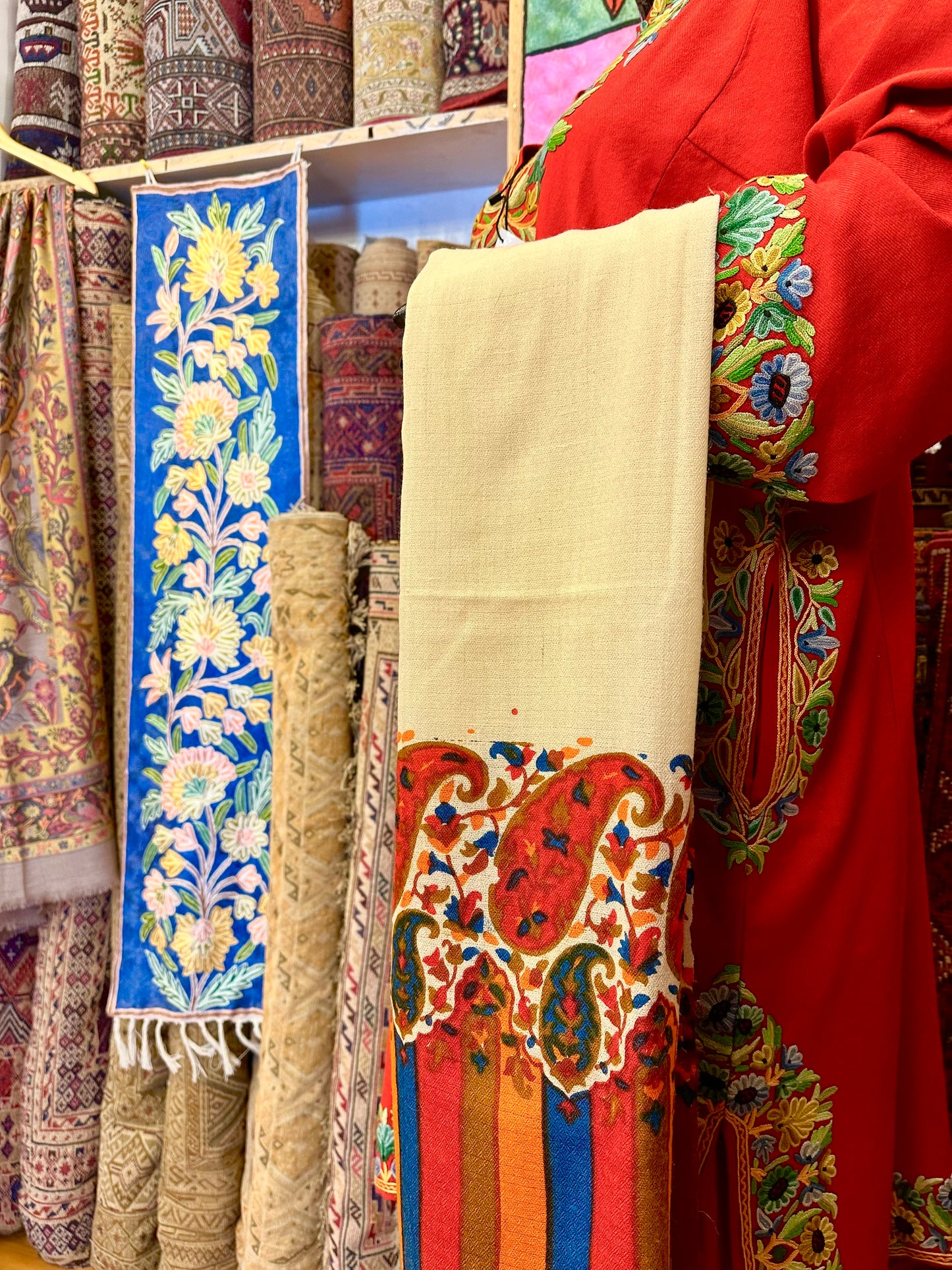 White Block Print Pashmina Scarf ArtAsiaHandicrafts