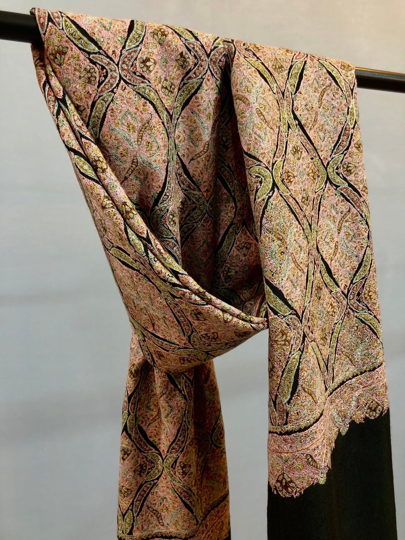 Black Sozni Pashmina Jamawar ArtAsiaHandicrafts