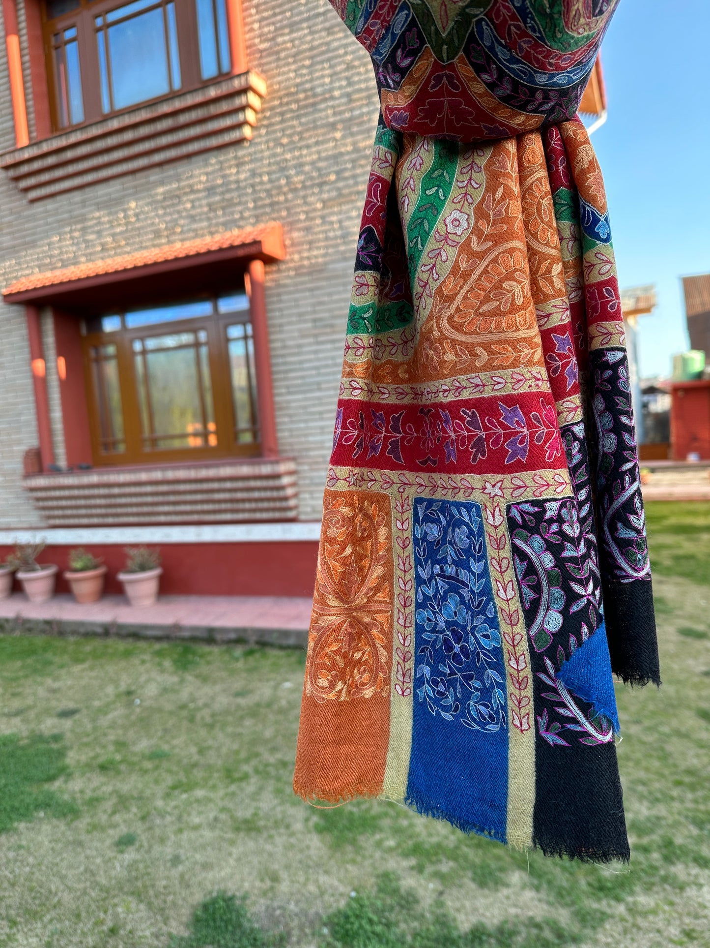Orange Kalamkari Shawl ArtAsiaHandicrafts